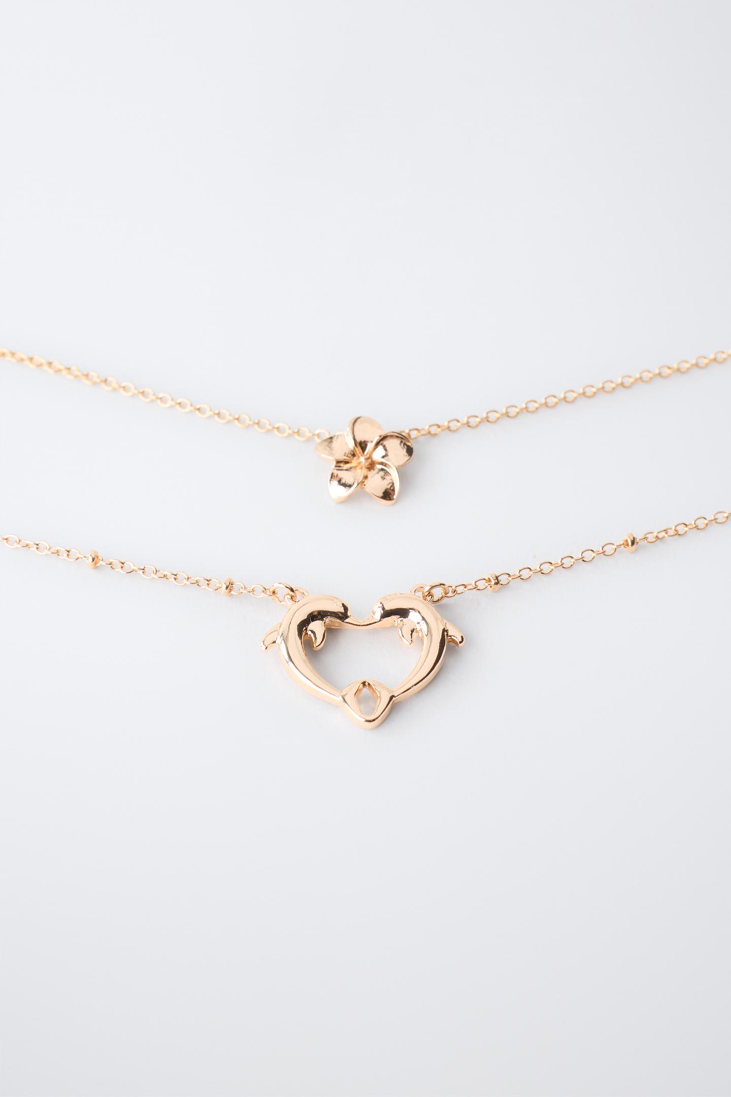 Gold Layered Heart & Floral Charm Necklace 2