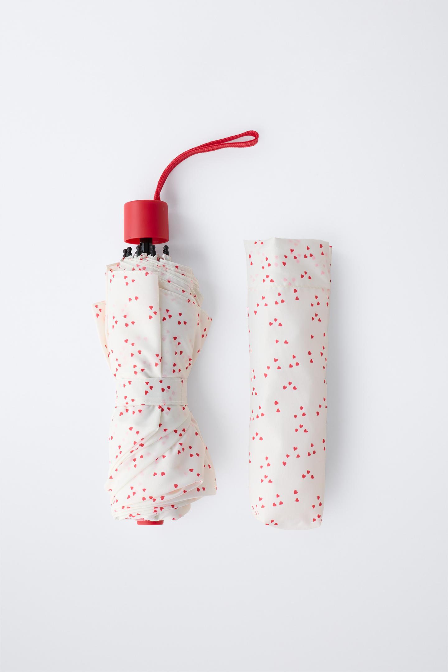 Mini Heart Print Compact Umbrella 4
