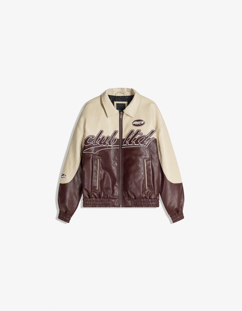 Colour Block Leather Effect Jacket