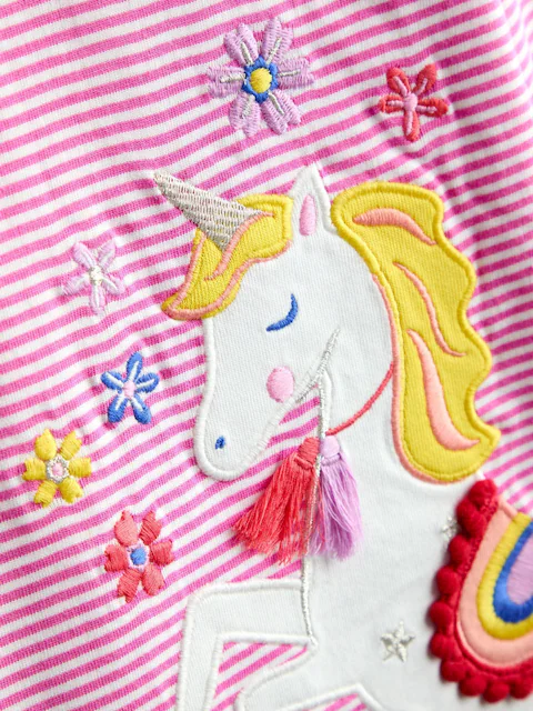 Girls' Pink Striped Unicorn Top 3