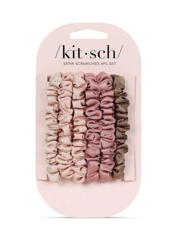 Kitsch Satin Scrunchies 6 Pack – Blush & Mauve