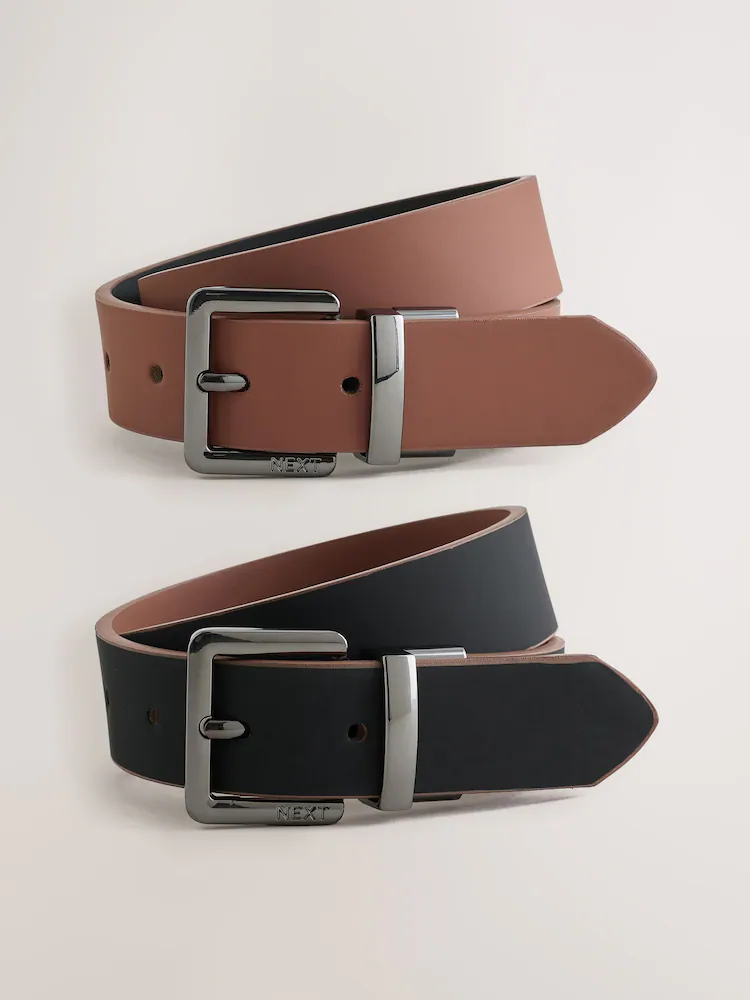 Men's Reversible Black & Tan Belt Set