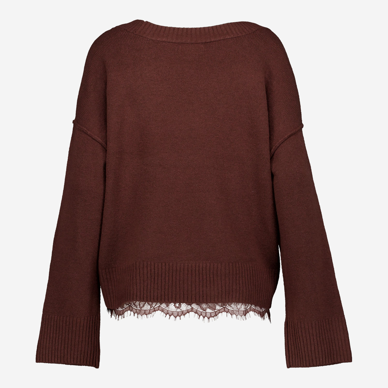  Women's Chocolate Brown Lace Trim V-Neck Jumper 2