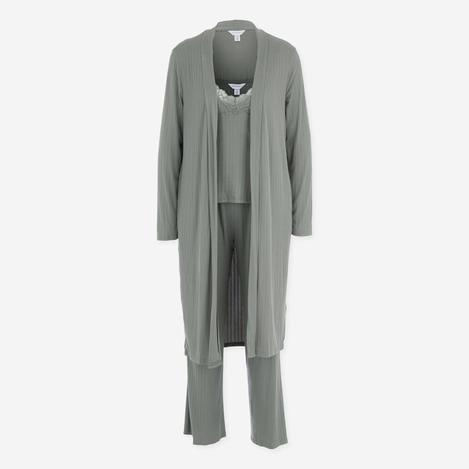 Women's Sage Green Ribbed Longline Cardigan & Trouser Lounge Set 3