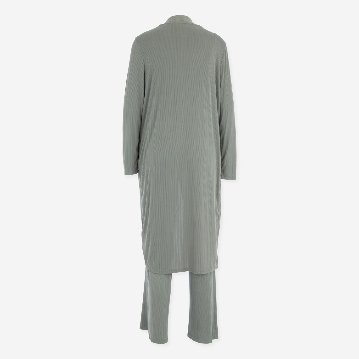 Women's Sage Green Ribbed Longline Cardigan & Trouser Lounge Set 2