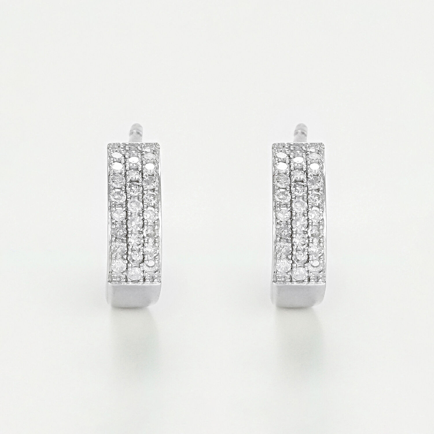 Silver-Tone Crystal Pave Rectangular Hoop Earrings 4