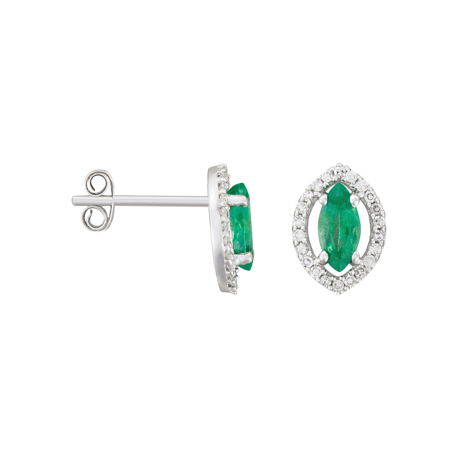 9ct White Gold 0.12ct HSI Diamond & Emerald Earrings