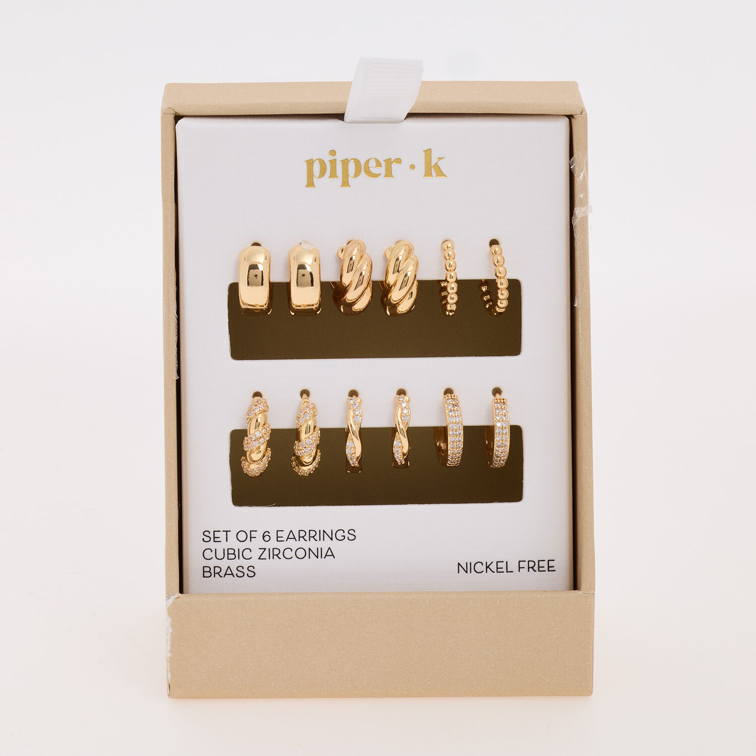 Piper K Gold-Tone Cubic Zirconia Hoop Earrings Set (6 Pairs)