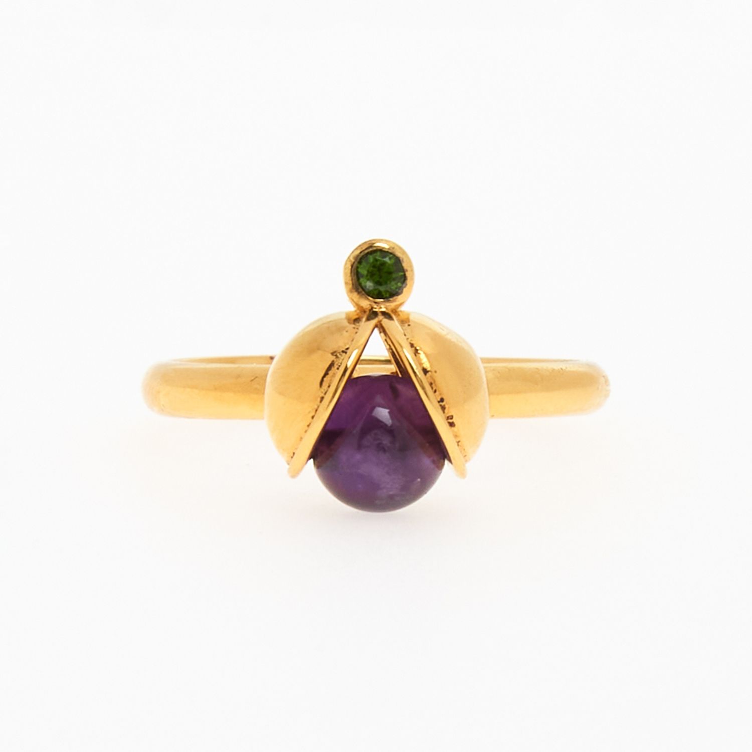 Gold-Tone Floral Gemstone Statement Ring 3