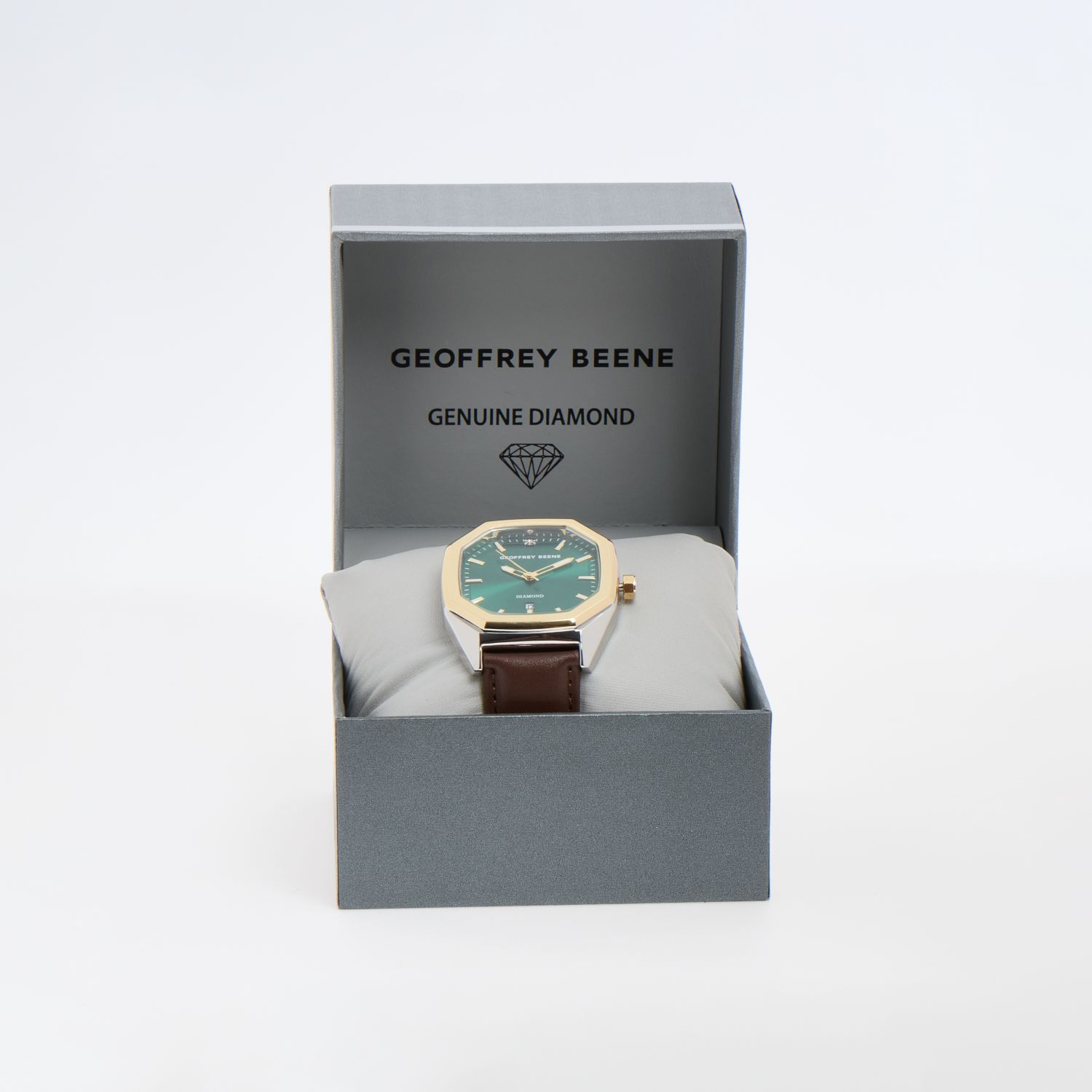 Geoffrey Beene Diamond Green Dial Leather Strap Watch 3