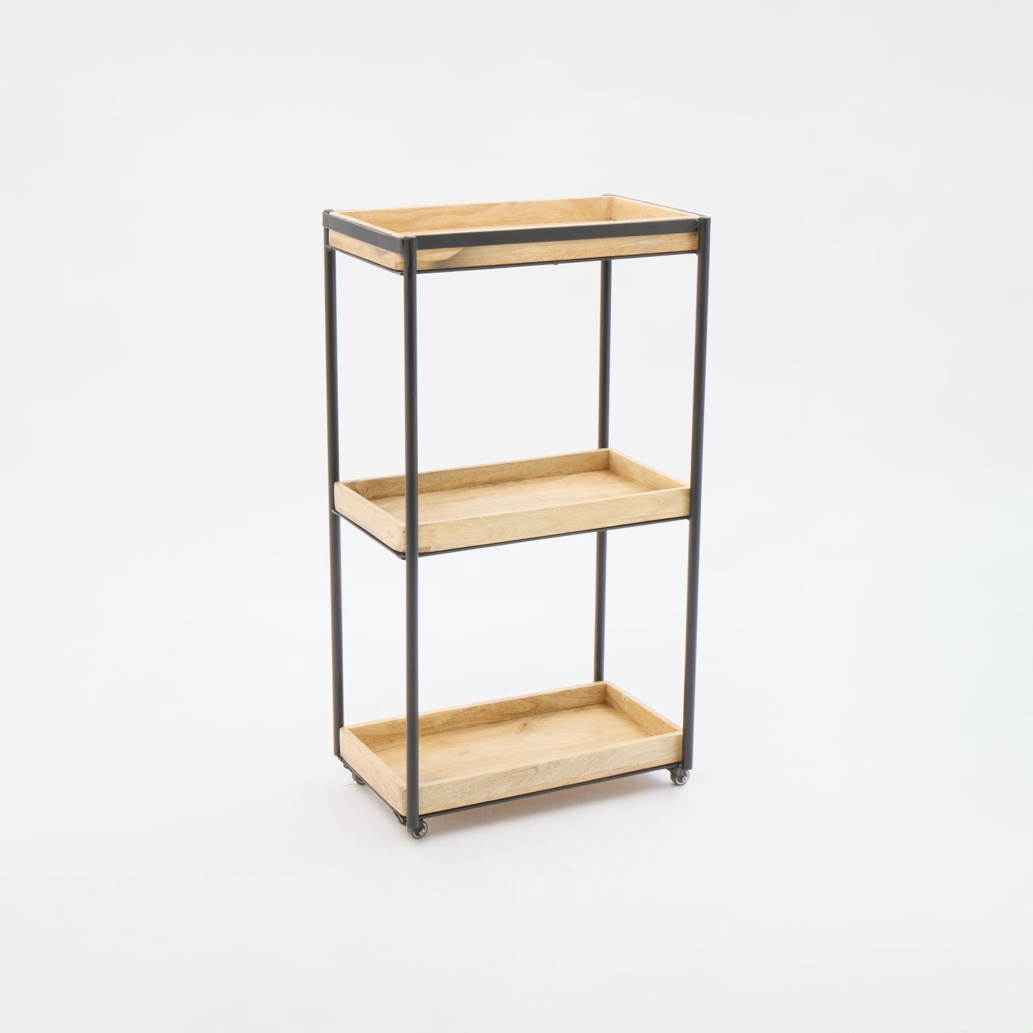 Black Three Tier Wooden Shelf Trolley 80x45cm 