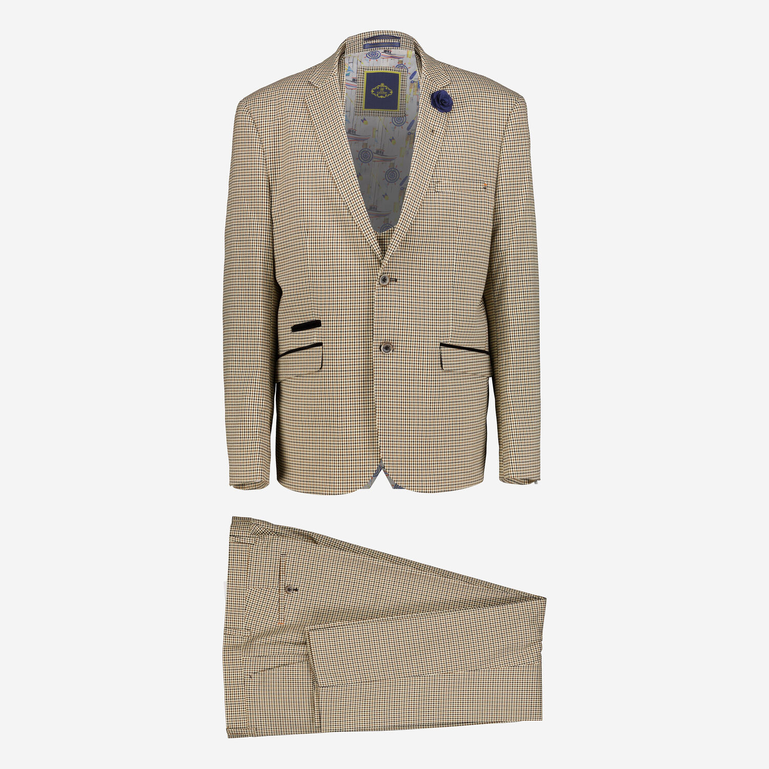 Men's Checked Three-Piece Style Suit Set - Beige & Brown