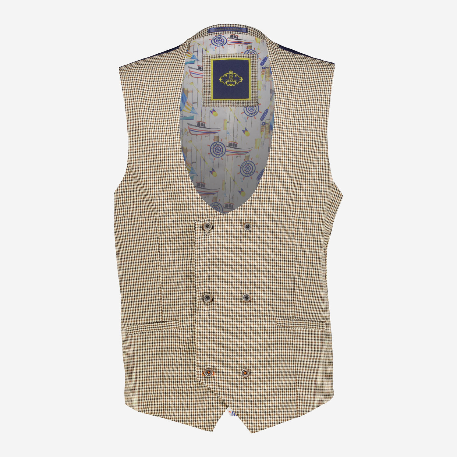 Men's Checked Three-Piece Style Suit Set - Beige & Brown 2