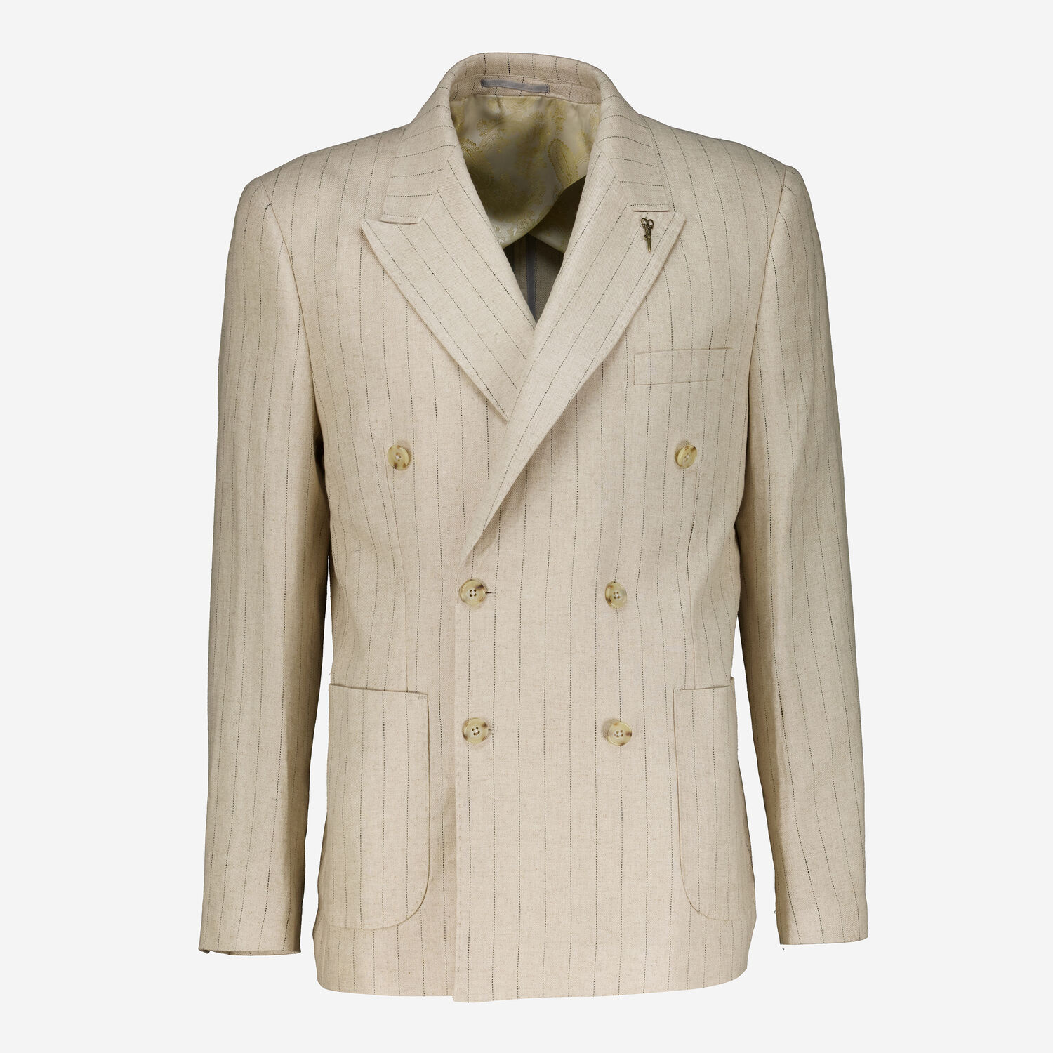 Cream Linen Blend Pinstripe Blazer