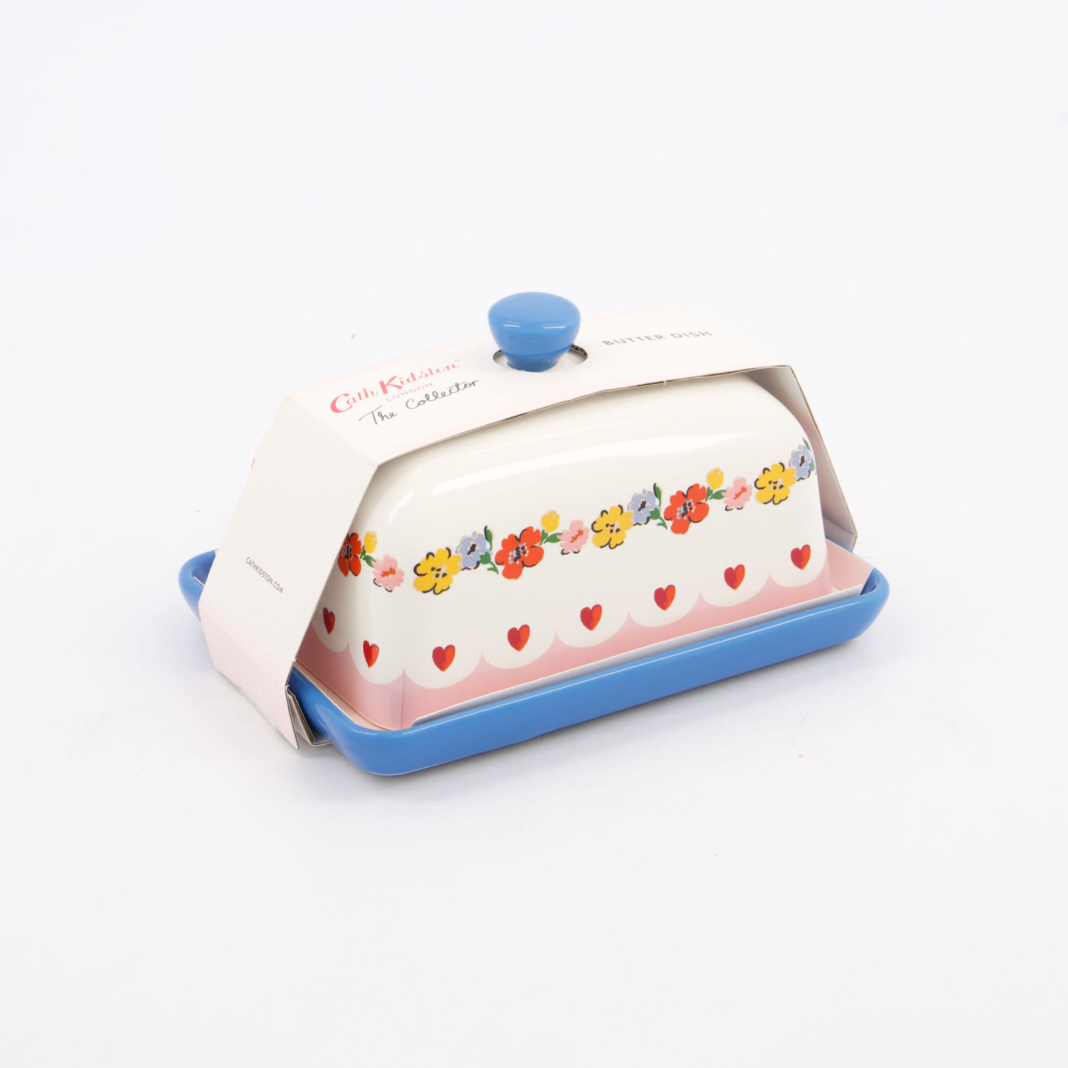 White Stoneware Floral Butter Dish 7x16cm