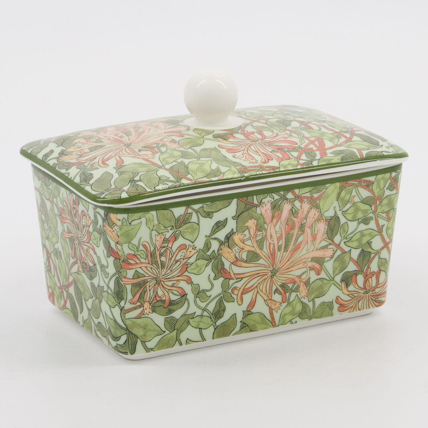 Green Honeysuckle Fine China Butter Dish 11x15cm
