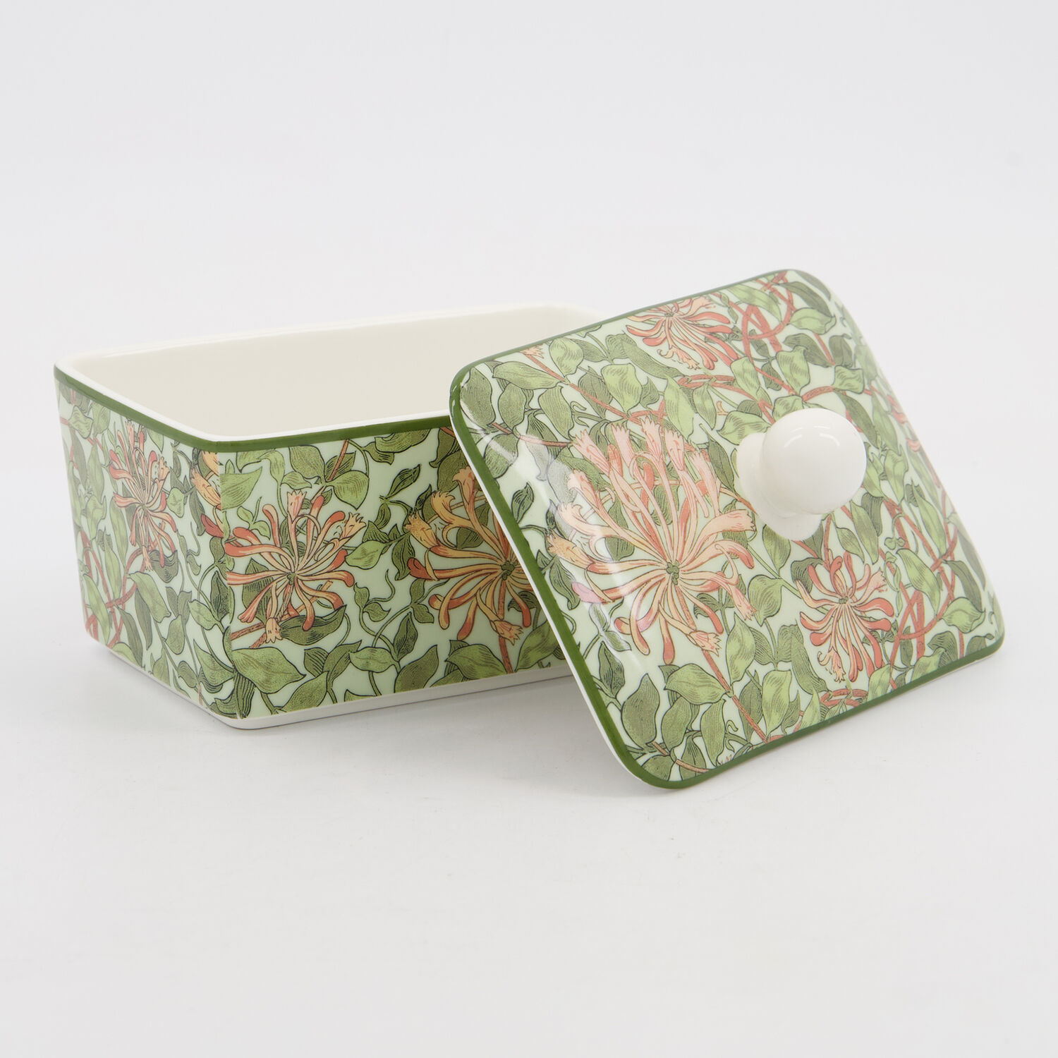 Green Honeysuckle Fine China Butter Dish 11x15cm 2