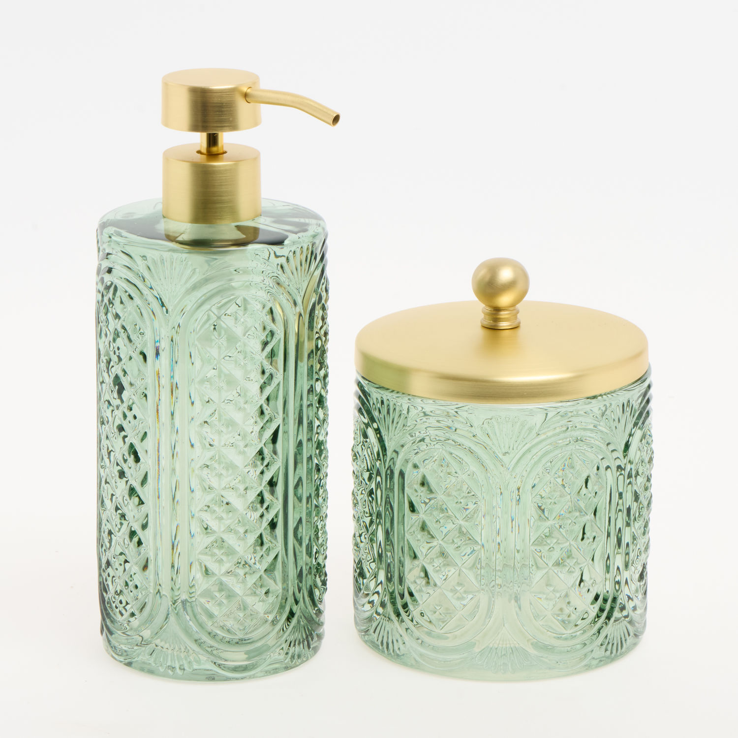 Green & Gold Tone Glass Basin Accessories