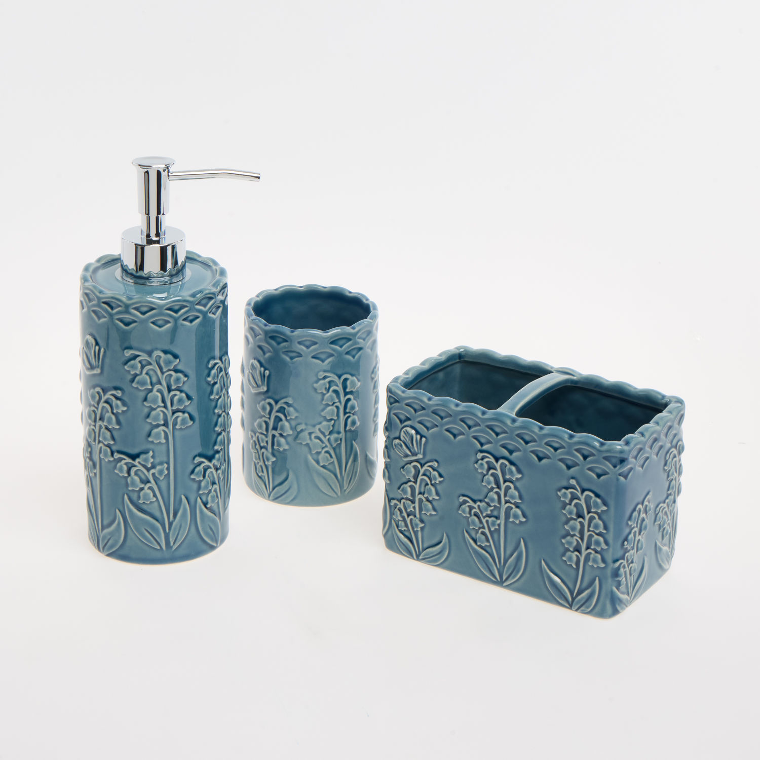 Blue Embossed Floral Basin Accessories
