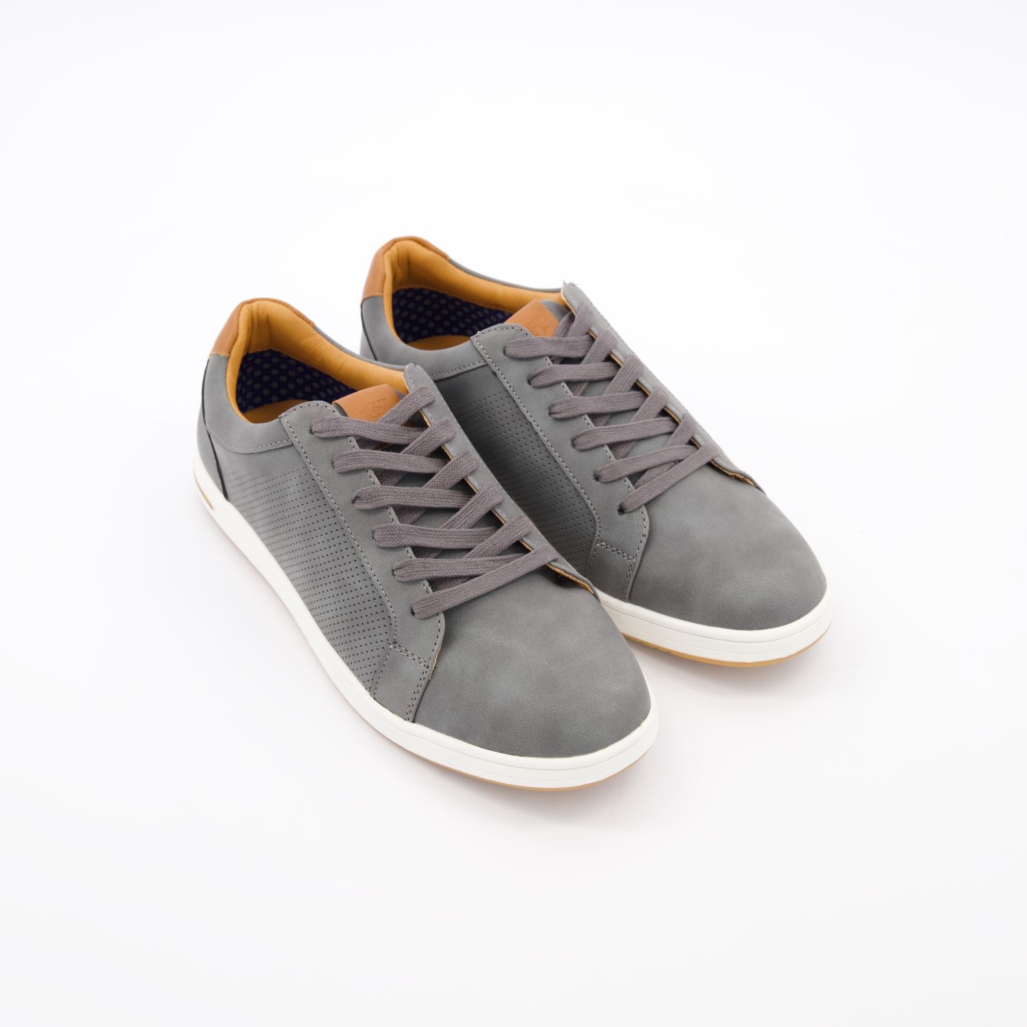 Grey & Tan Faux Leather Tezzy Trainers