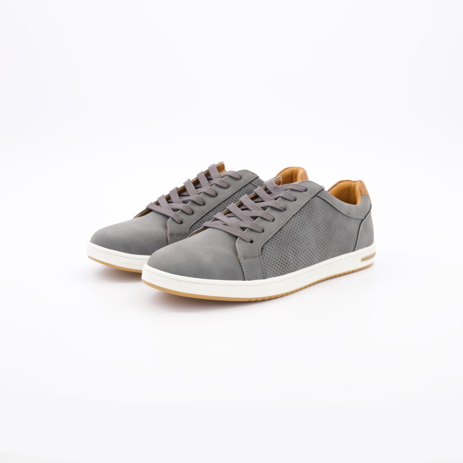  Grey & Tan Faux Leather Tezzy Trainers 3