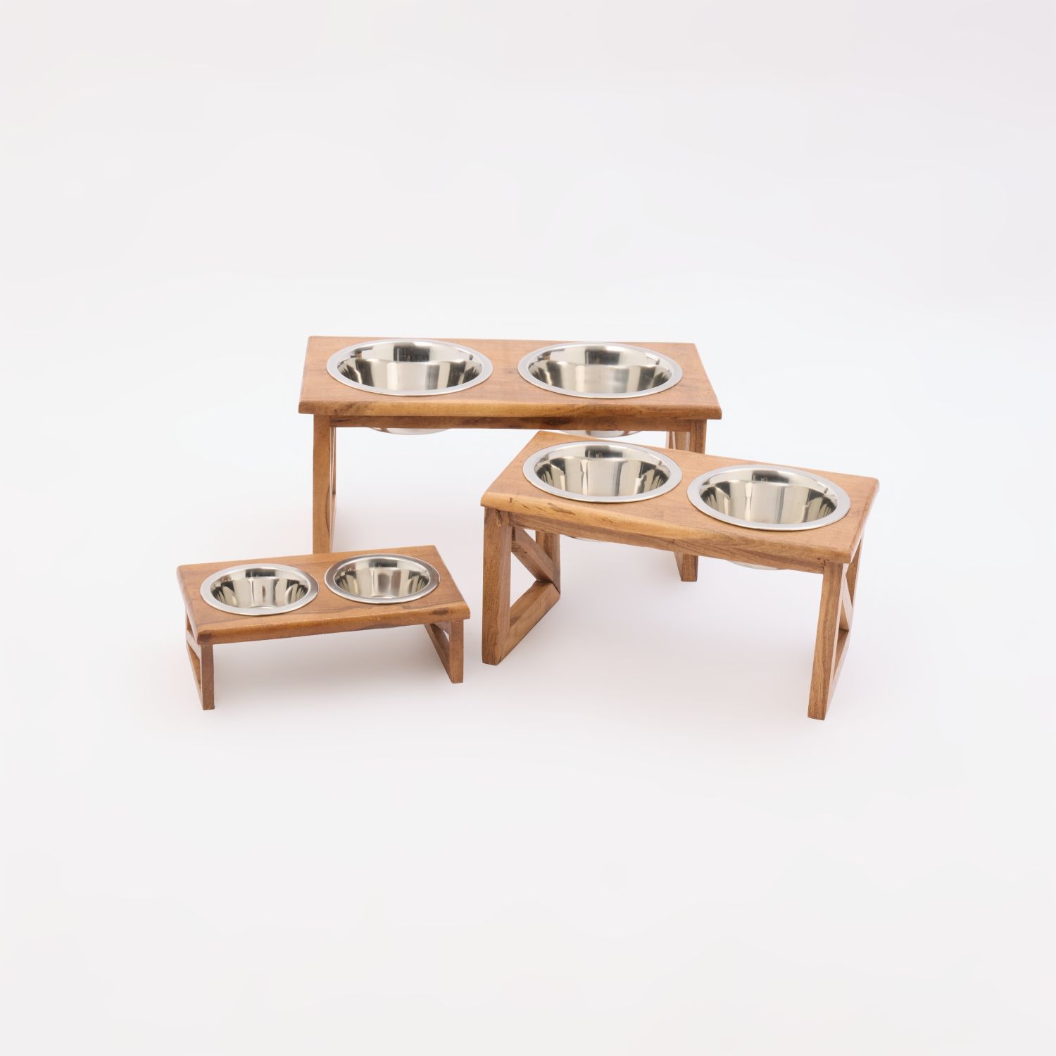 Rustic Wooden Raised Pet Feeding Station with Stainless Steel Bowl
