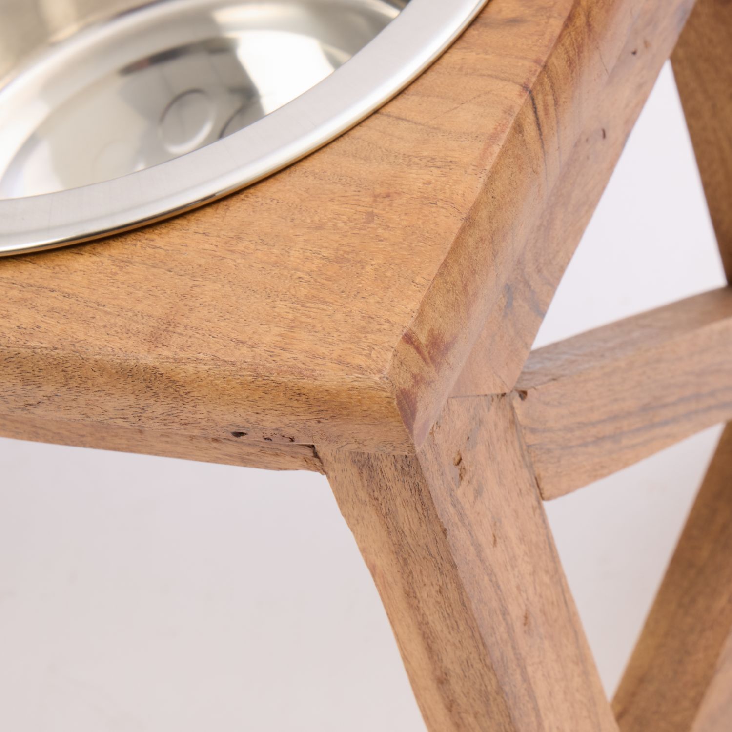 Rustic Wooden Raised Pet Feeding Station with Stainless Steel Bowl 3