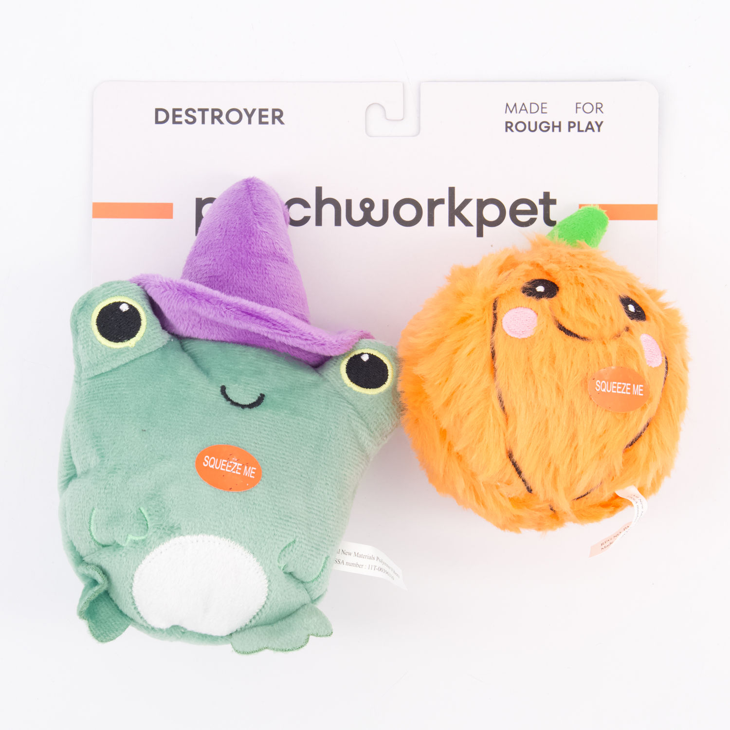 Two Pack Frog & Pumpkin Pet Toys