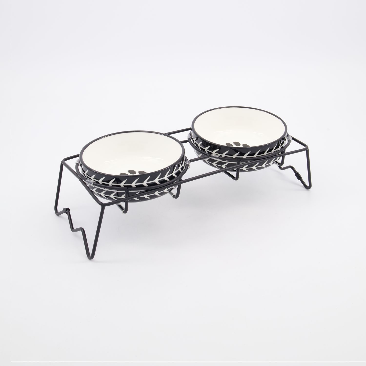 Raised Double Pet Feeding Bowl Set with Metal Stand