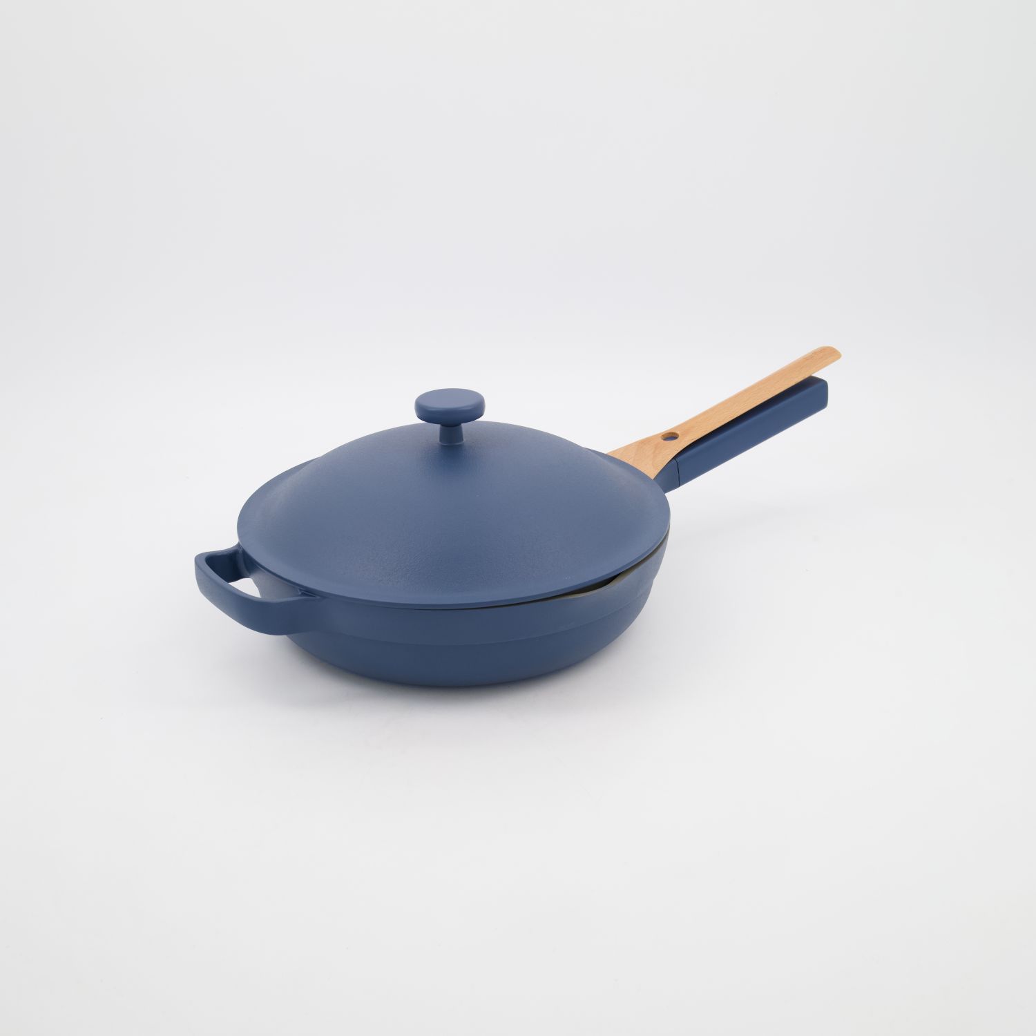 Blue Cast Iron Casserole Frying Pan with Lid